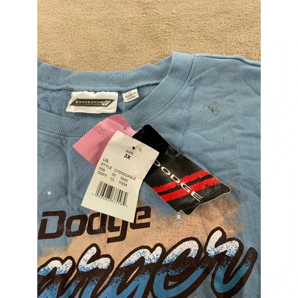 Vintage‎ Dodge Charger Cropped Sweater Women 3X Blue Graphic Frayed NEW Defect